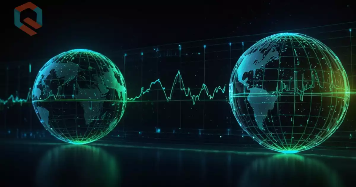 Ilustrasi jaringan data kesehatan global dengan ikon medis bercahaya dan siluet manusia, simbol kolaborasi database medis