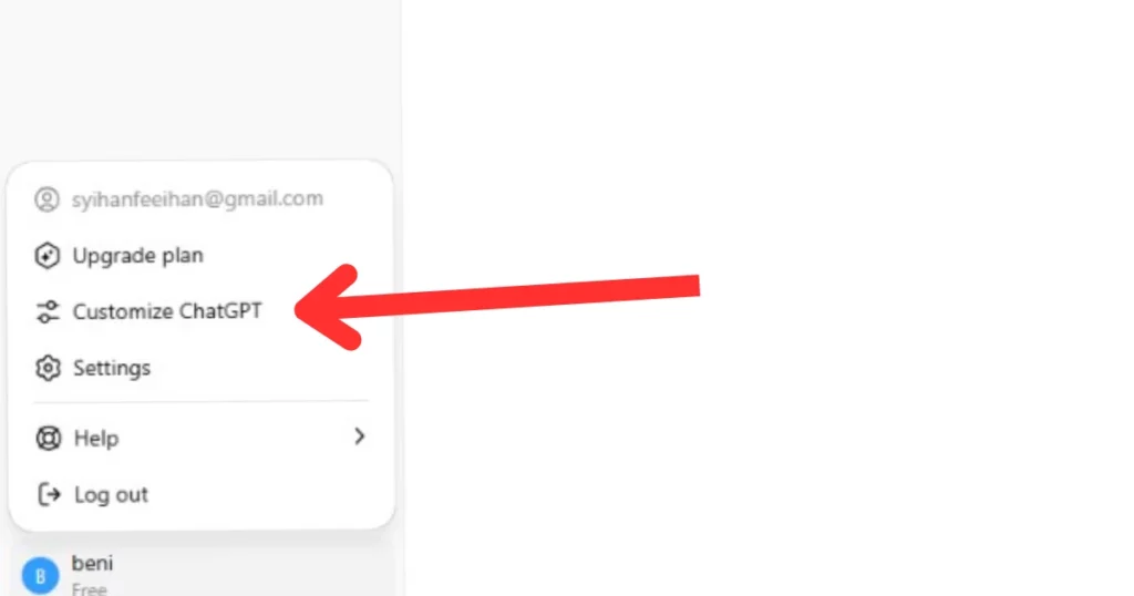 Tampilan menu Custom Instructions di sidebar ChatGPT